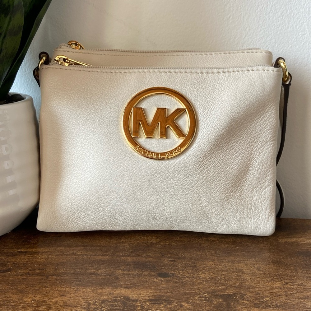 Michael Kors White Double Zip Crossbody Bag